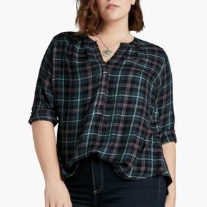 NWT Lucky Brand Women's Shirt 3X Plaid Blue Green